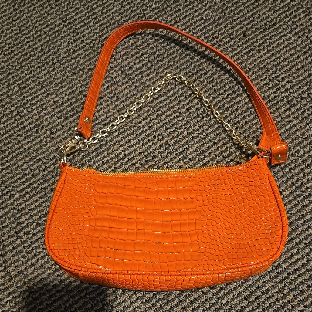 Stylish Orange Croc-Embossed Shoulder Bag Purse